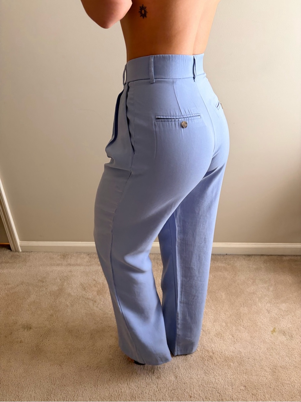 Zara Light Blue High-Waist Wide-Leg Trousers